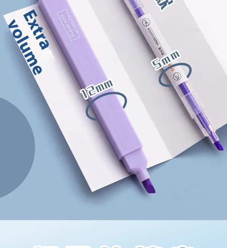 Set of double-headed fluorescent marker pens showing twin tips, available in mixed colours, Salt series, and Sweet series packs.