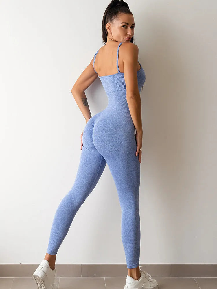 Women's black sleeveless jumpsuit with spaghetti straps and a backless design