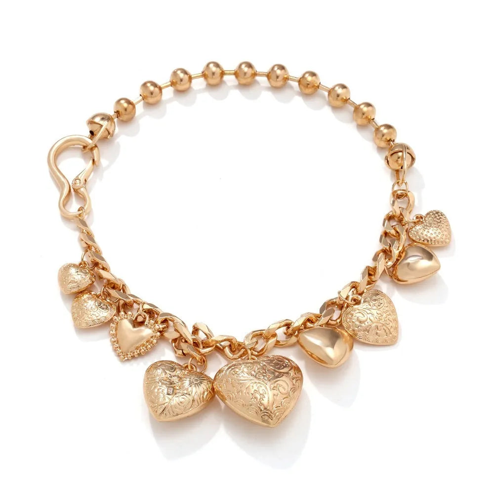 Gold alloy carved heart pendant necklace with adjustable 41-50cm chain