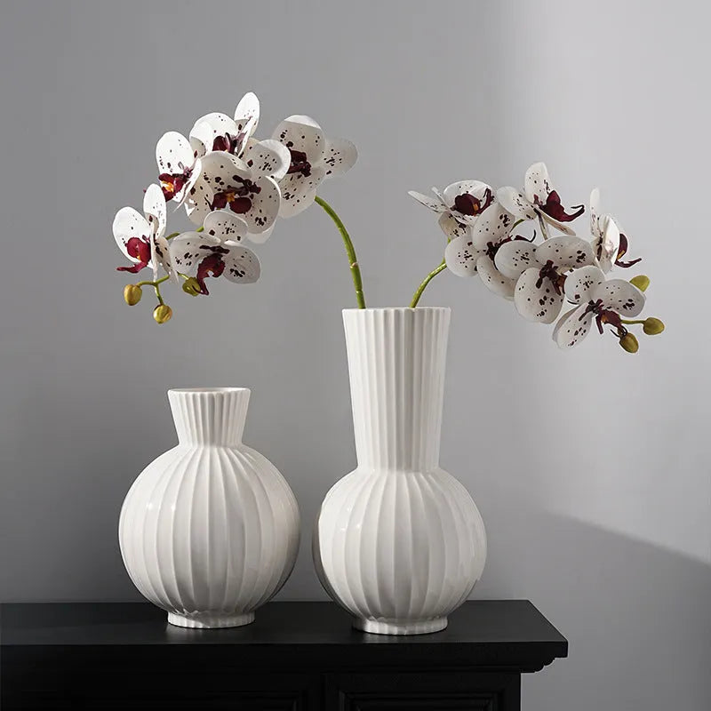 Ceramic ball striped vase in American country style with six design variations on wooden table