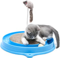Interactive cat scratcher with ball track and replaceable scratch pad in blue or pink colour