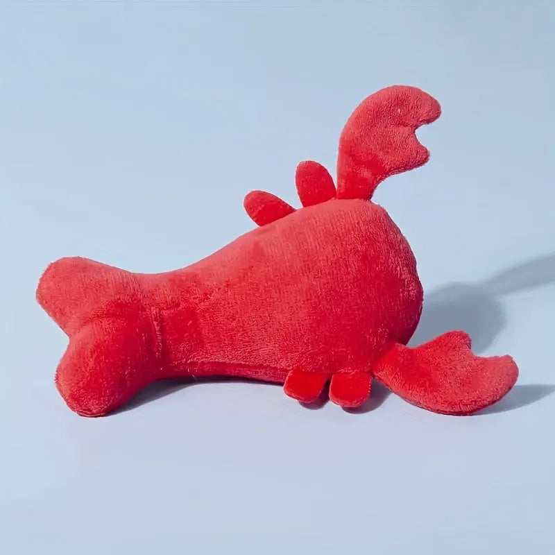 Red lobster stuffed dog toy with squeaker for small and medium sized dogs