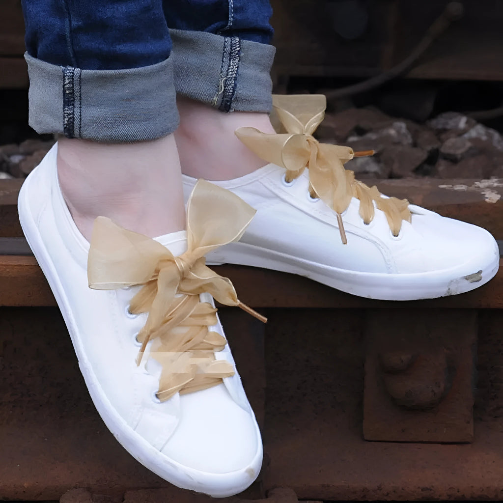 Set of transparent silk shoelaces in multiple solid colours, 110cm long and 4cm wide