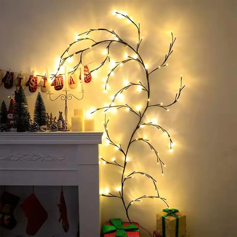 Flexible willow vine LED garland with bendable branches and warm white lights for wall decoration