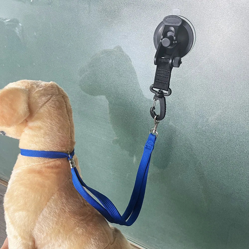 Pet bathing restraint with suction cup handcuffs and adjustable traction rope in black colour