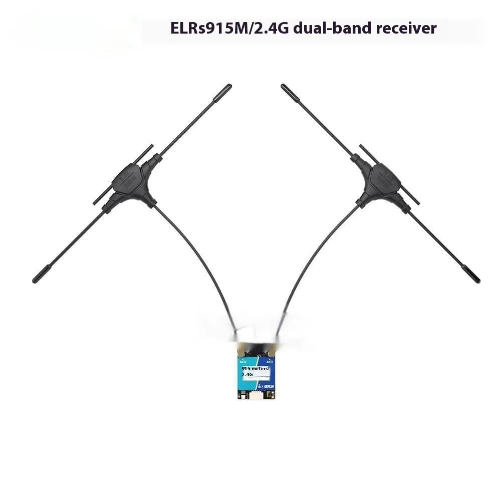 ELRS dual-frequency FPV receiver with metal casing and dual-band antennas