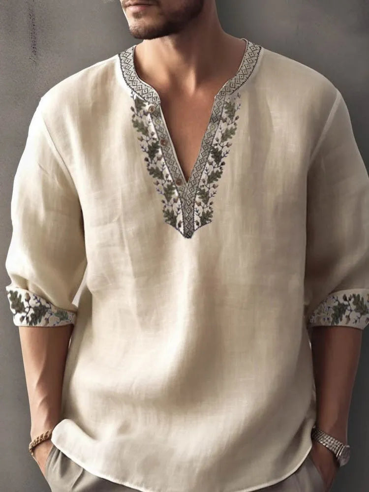British style short sleeve shirt with striped pattern made from bamboo hemp fabric.