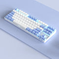 Wireless Bluetooth mechanical keyboard with metal construction in blue white or purple white colour options