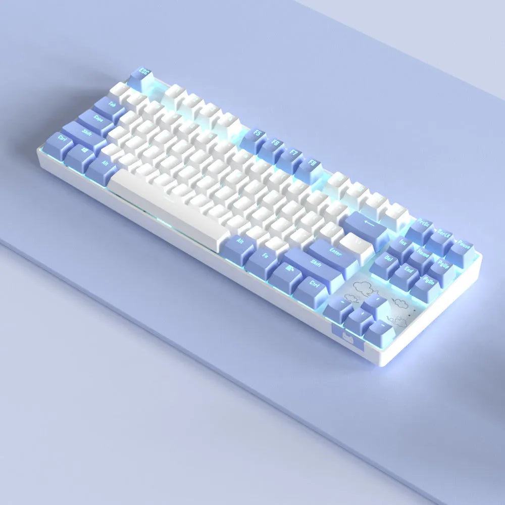Wireless Bluetooth mechanical keyboard with metal construction in blue white or purple white colour options