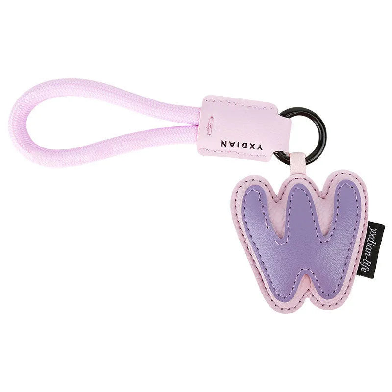 Leather keychain with letter O clip on a metal keyring, personalisation initial charm