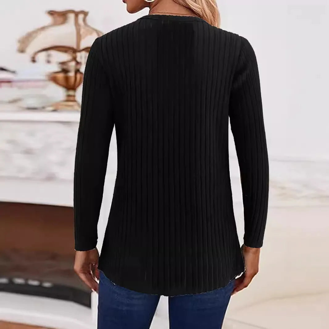 Men's simple solid colour knitted button sweater in black or grey green, showing pullover style with regular sleeves.
