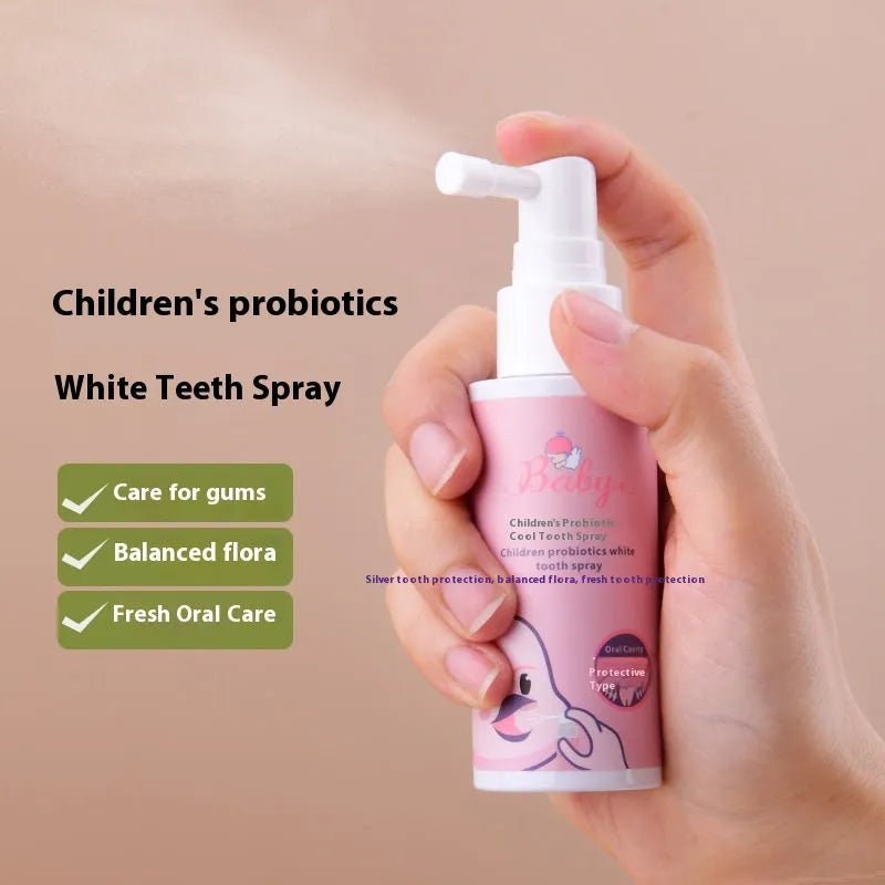 Children's probiotic oral spray bottle for teeth cleaning in strawberry and orange flavours