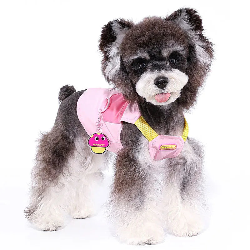 Pink polyester traction vest for small dogs suitable for Bichon Teddy and Schnauzer breeds