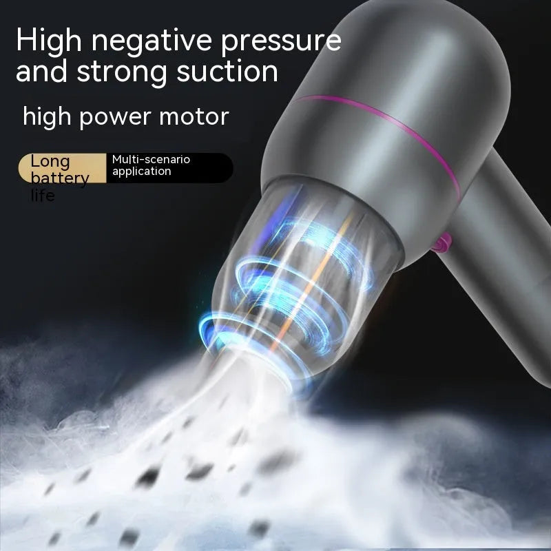 XC-06 grey portable handheld car vacuum cleaner with accessories including brush nozzle and extended nozzle