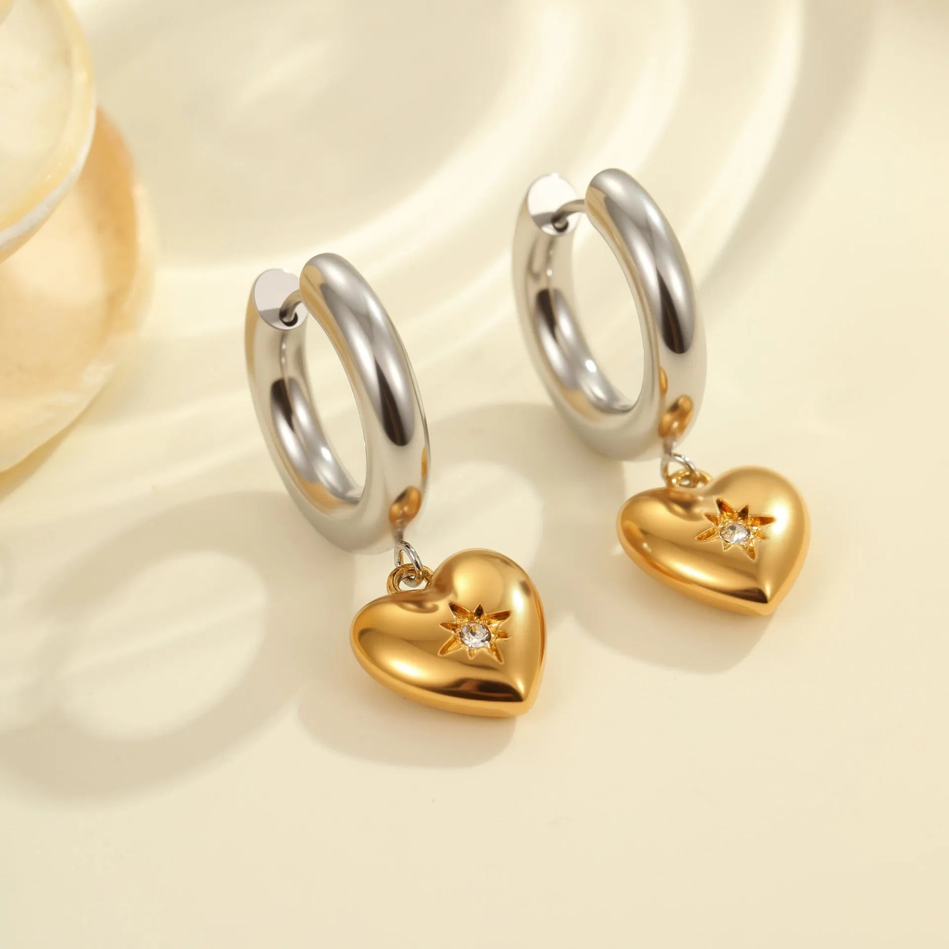 Women's stainless steel Christmas tree heart earrings with 18K gold electroplated finish