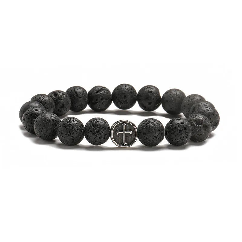 Geometric agate bracelet with volcano colour beads and stainless steel finish