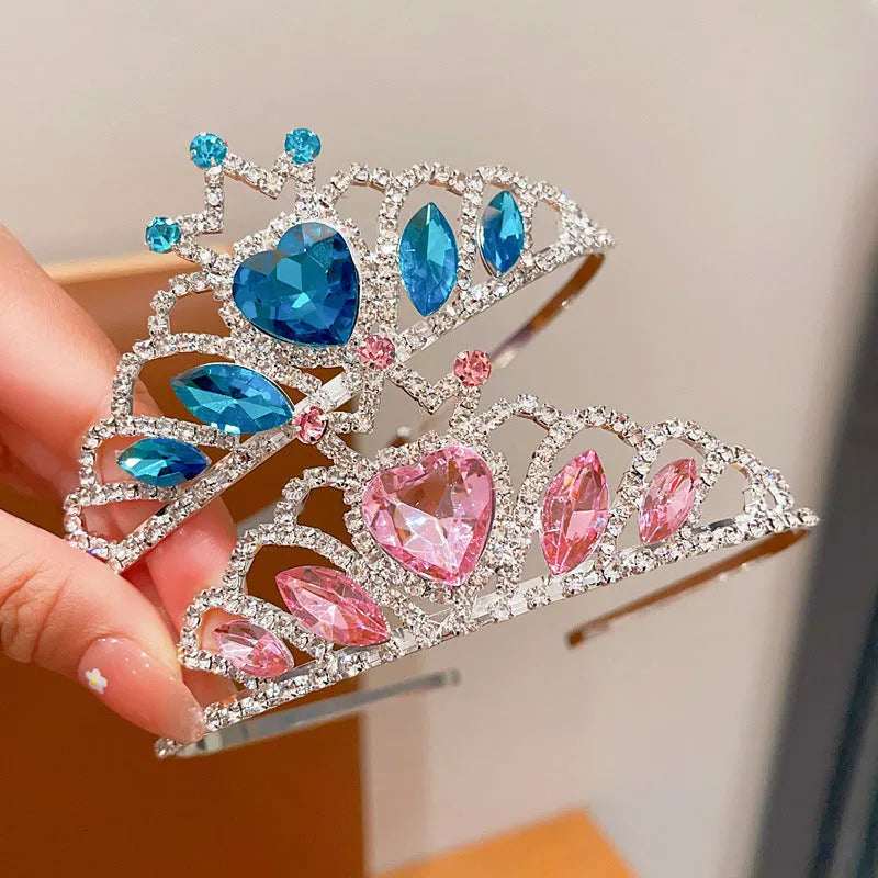 Children's crystal crown headband headdress, alloy with electroplated finish, pink Type A style
