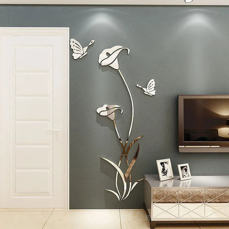 Lily flower 3D acrylic wall sticker in selected colour and size on a plain wall.