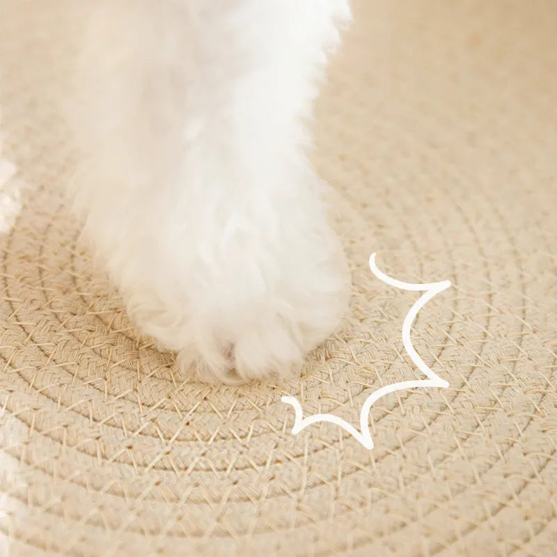 Green oval cat scratch pad and bed made from sisal measuring 650x420x100mm
