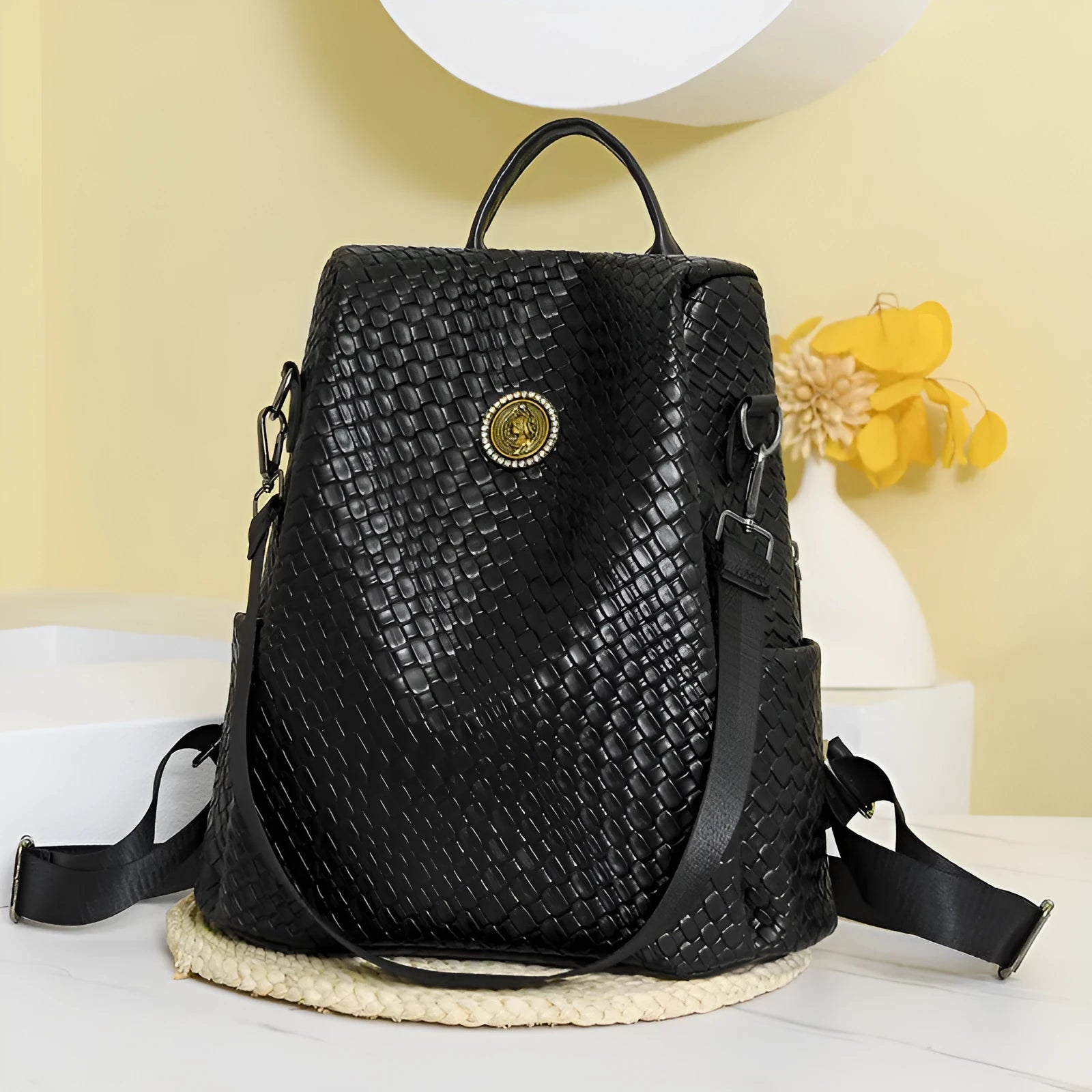 Women's anti-theft backpack large capacity PU material black brown colour with urban simple style