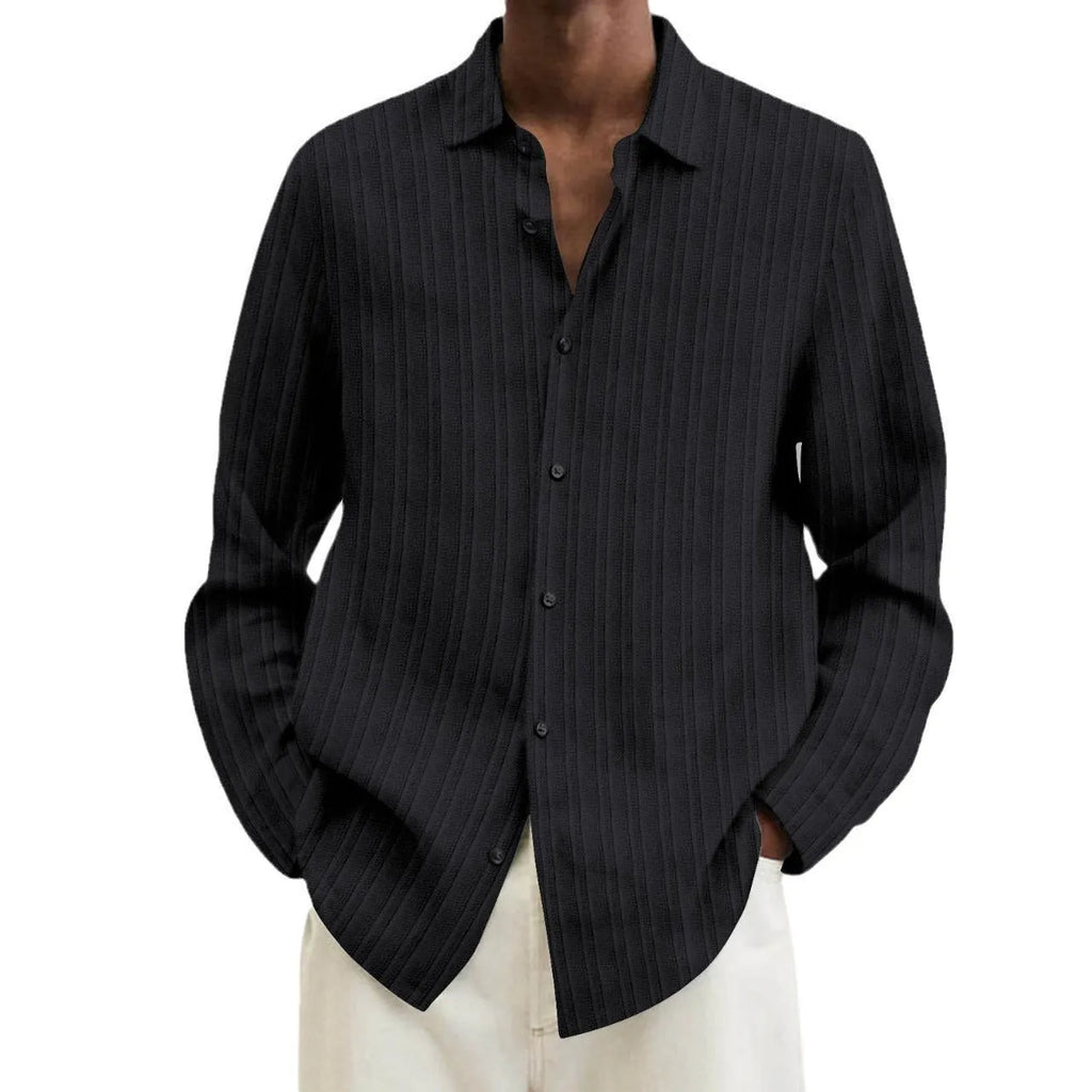 Men's striped cardigan long sleeve shirt in British style loose fit, available in multiple colours