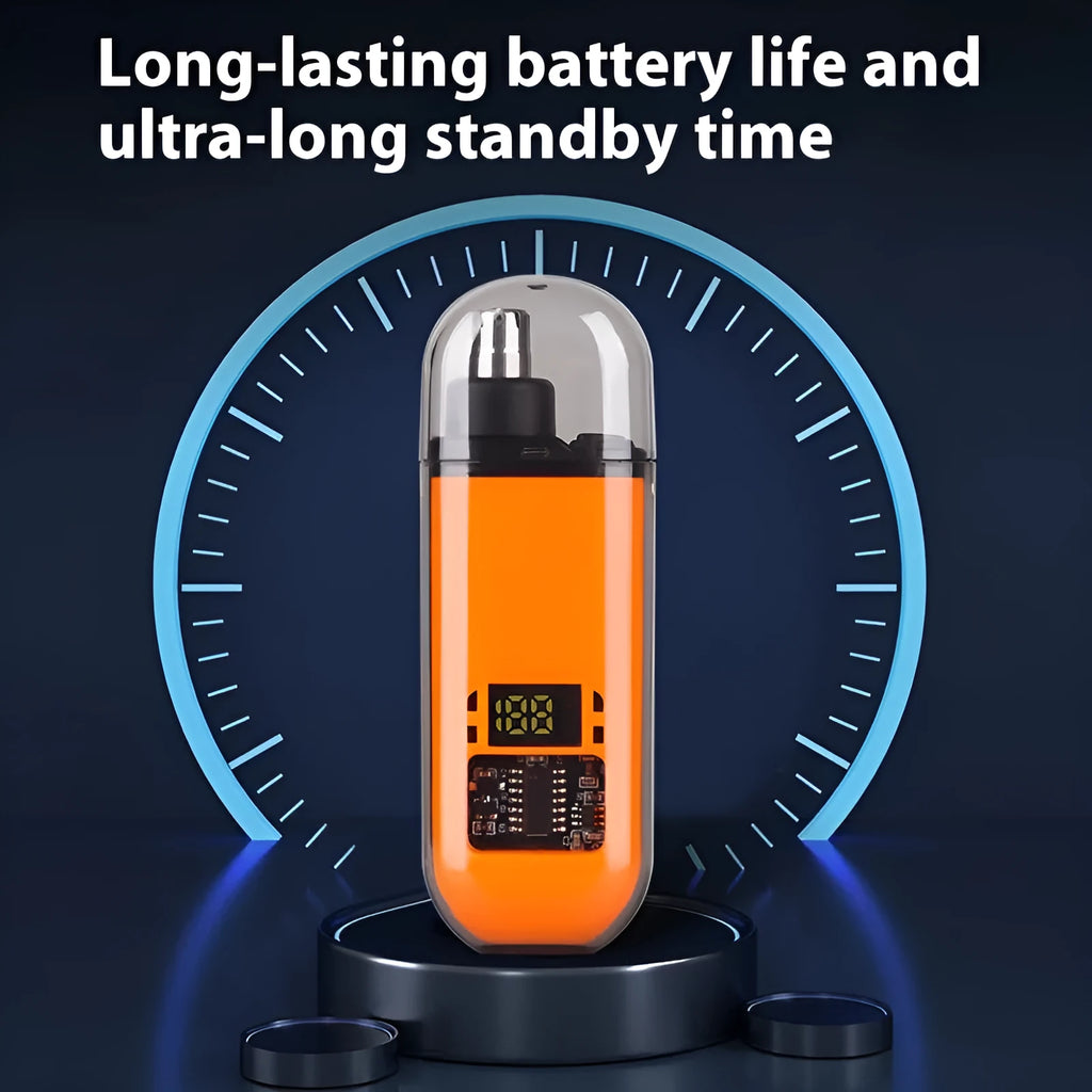 Rechargeable unisex nose hair cleaner with digital display and removable cutter head, ABS body, black colour option