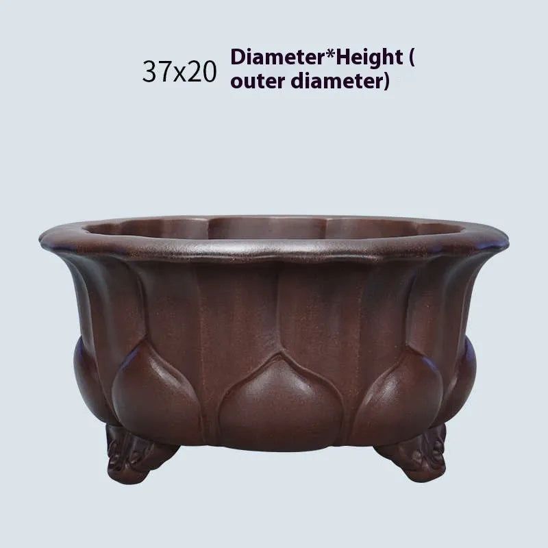 Purple sand succulent flower pot with classical Chinese petal basin design
