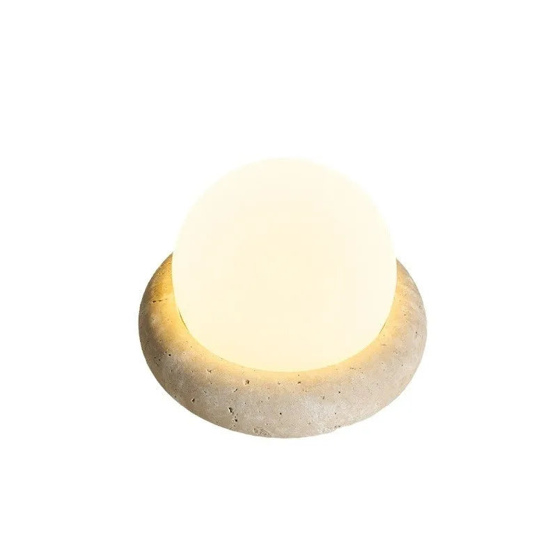Cream remote control bedside night light with yellow cave stone illumination