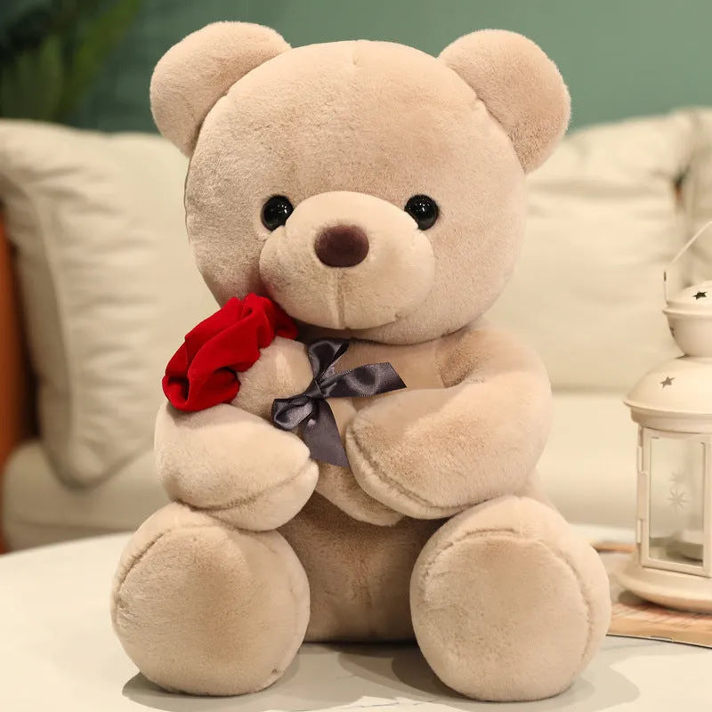 Plush teddy bear doll pillow in beige, brown or grey with soft short plush material and PP cotton filling