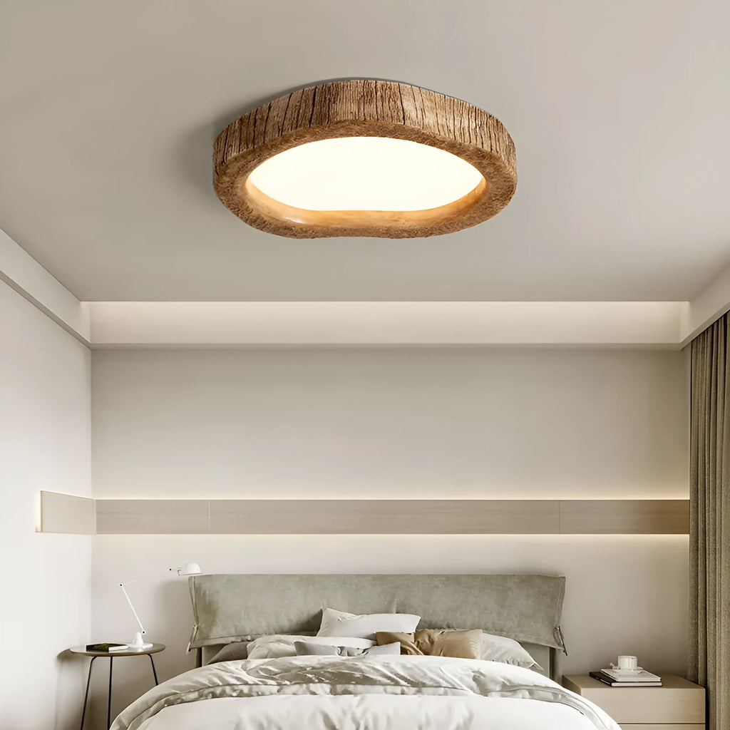 Round wood grain finish ceiling lamp in new Chinese style design