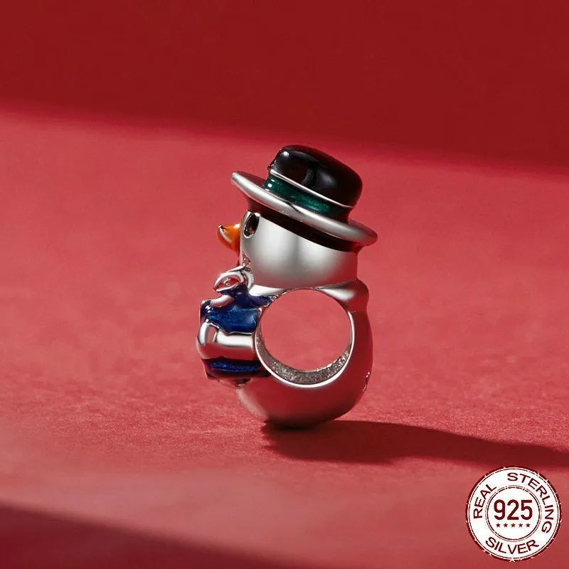 Single S925 sterling silver snowman bead with dripping oil finish, 13x12mm size