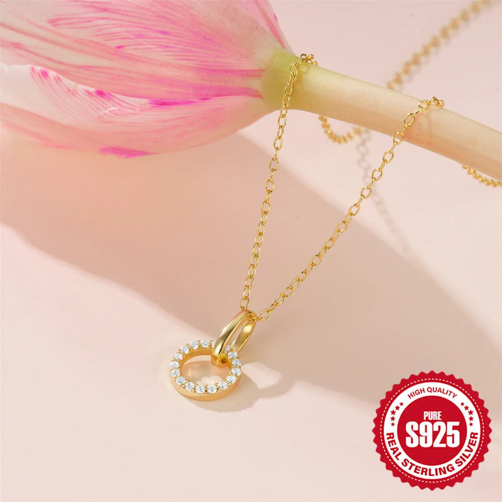 S925 sterling silver gold clavicle chain necklace with micro inlaid zircon pendant for women