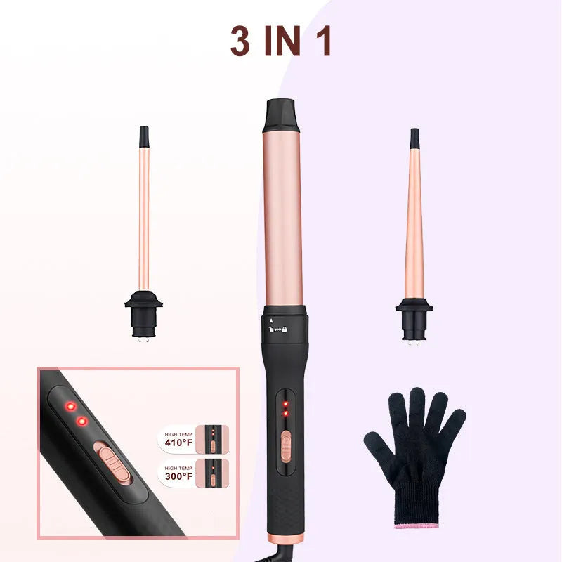 Three-tube water wave hair curler with wired AC power for curly and straight hair styling