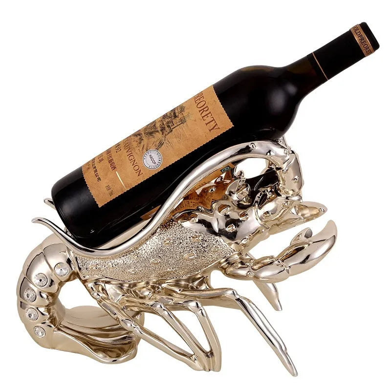 Lobster-shaped wine rack ornament in rose gold or elegant silver colour