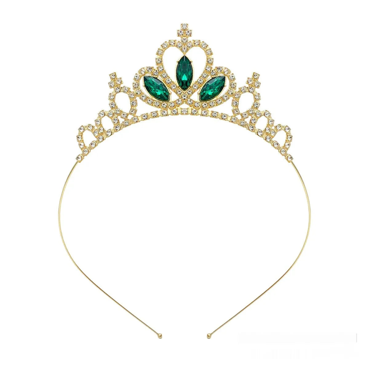 Gold tone alloy princess crown headdress with red coloured diamond accents for girls.
