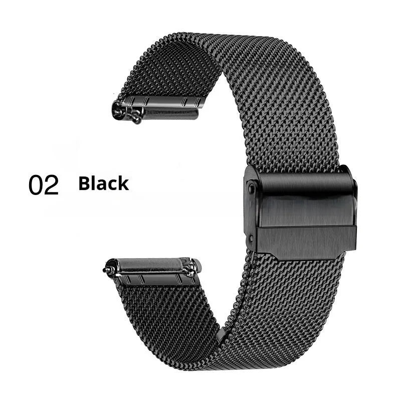 Stainless steel quick-release watch lugs in silver finish for mesh bands