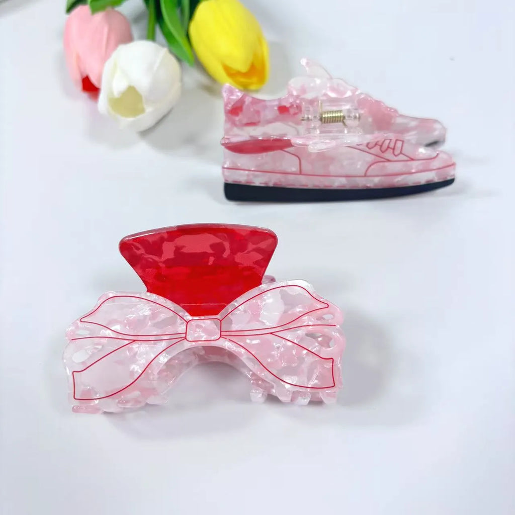 Fresh cute glitter bow tie grip hair clip acrylic oil injection cream sweet girl style 8cm women non-inlaid