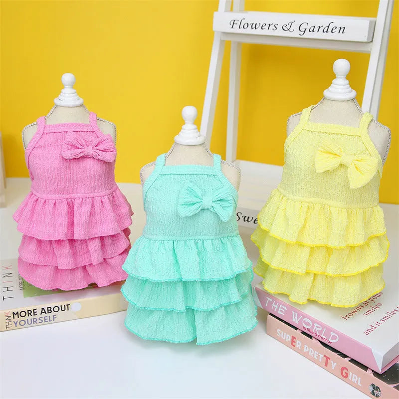 Pet dog princess dress in candy layered skirt rose red polyester for small dogs