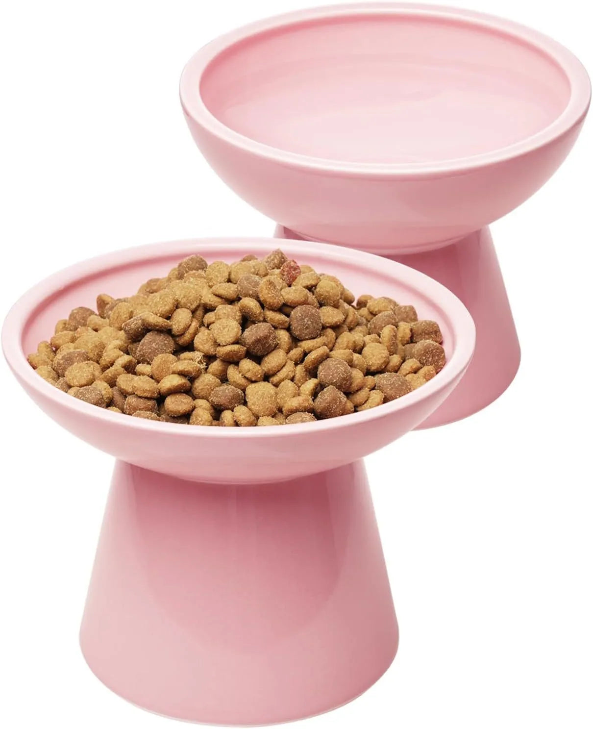 Elevated ceramic cat bowl in blue with wide 16cm diameter shallow design