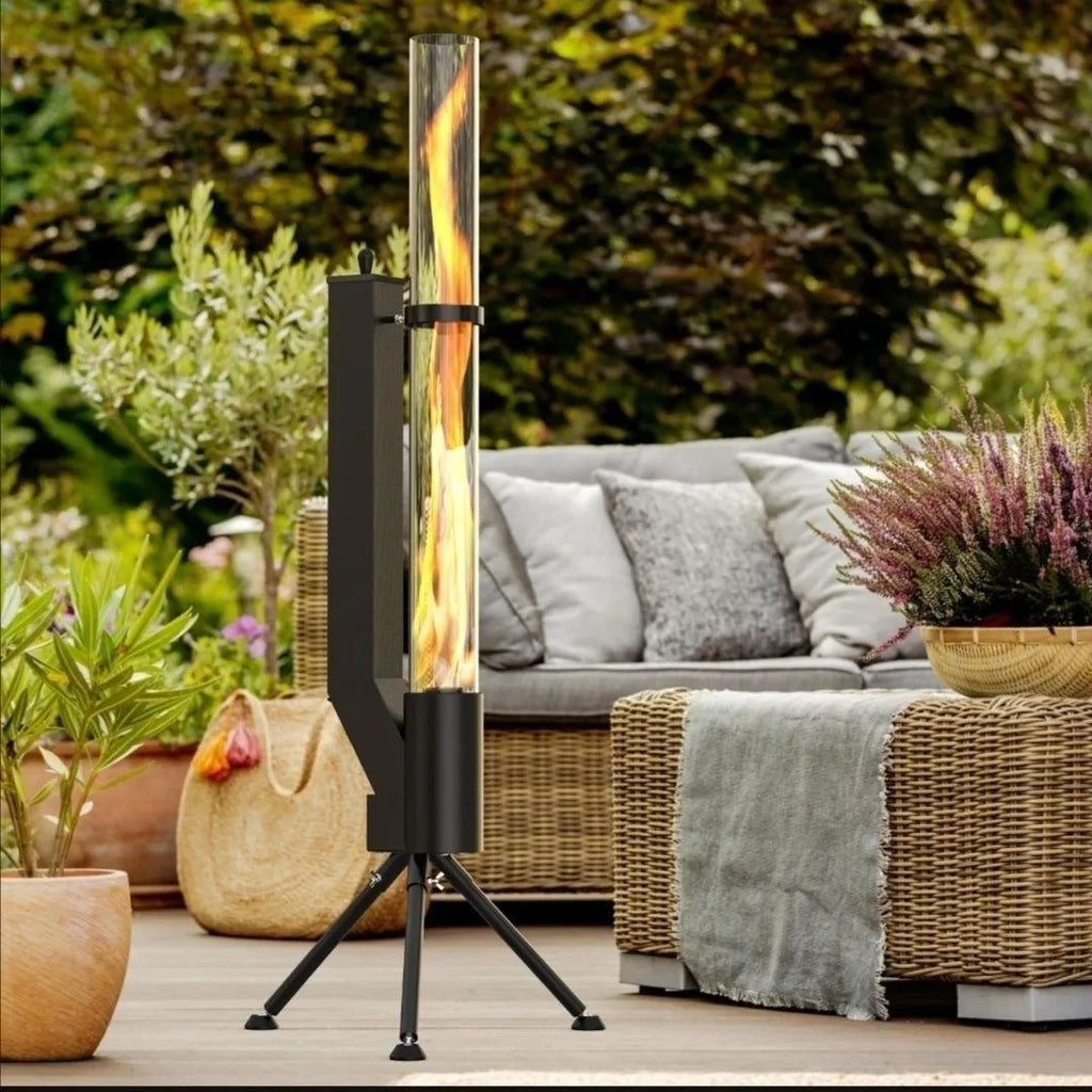 Vertical iron rocket furnace wood burning stove for courtyard heating.
