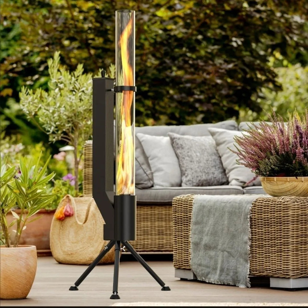 Vertical iron rocket furnace wood burning stove for courtyard heating.