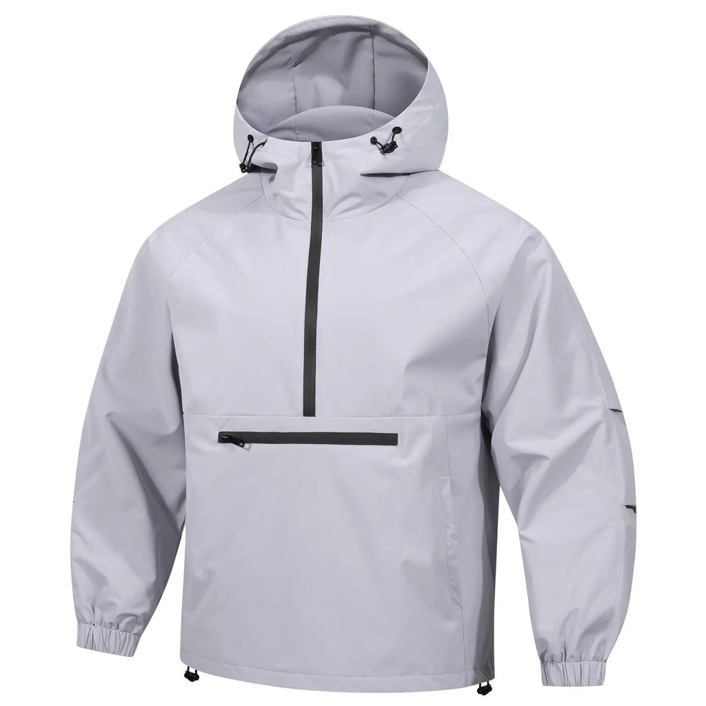 Men's light grey rabbit fur corduroy half-zip hooded Korean-style loose sweater jacket