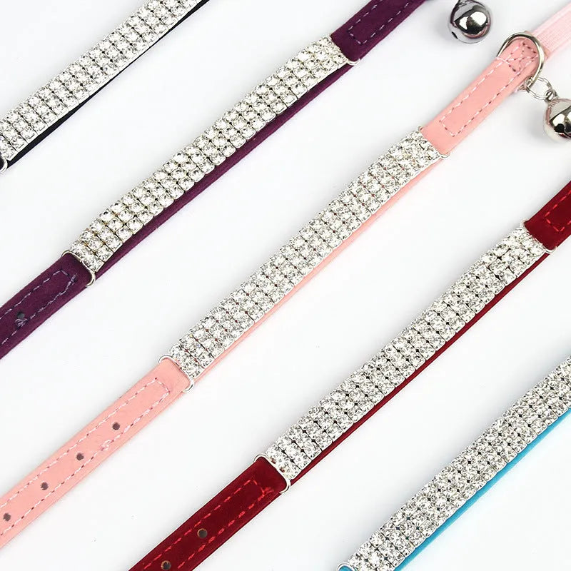 Rhinestone velvet cat collar adjustable 20-30cm in red blue purple black pink colours