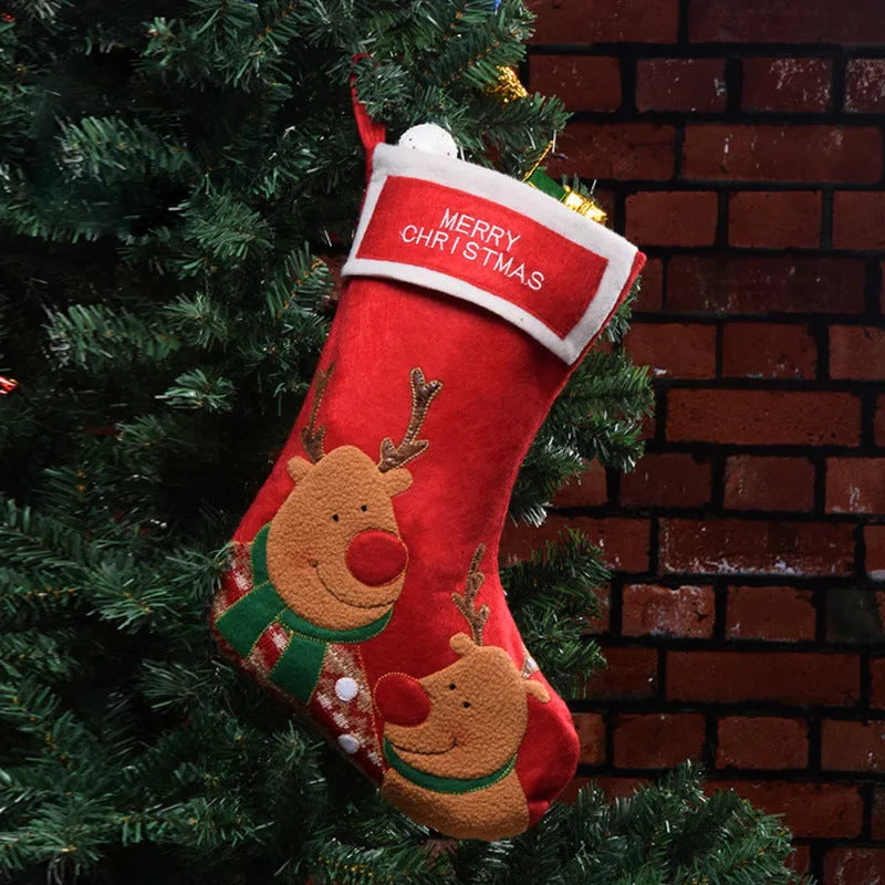 Christmas stockings in elk, elderly gentleman and snowman designs made from non-woven fabric