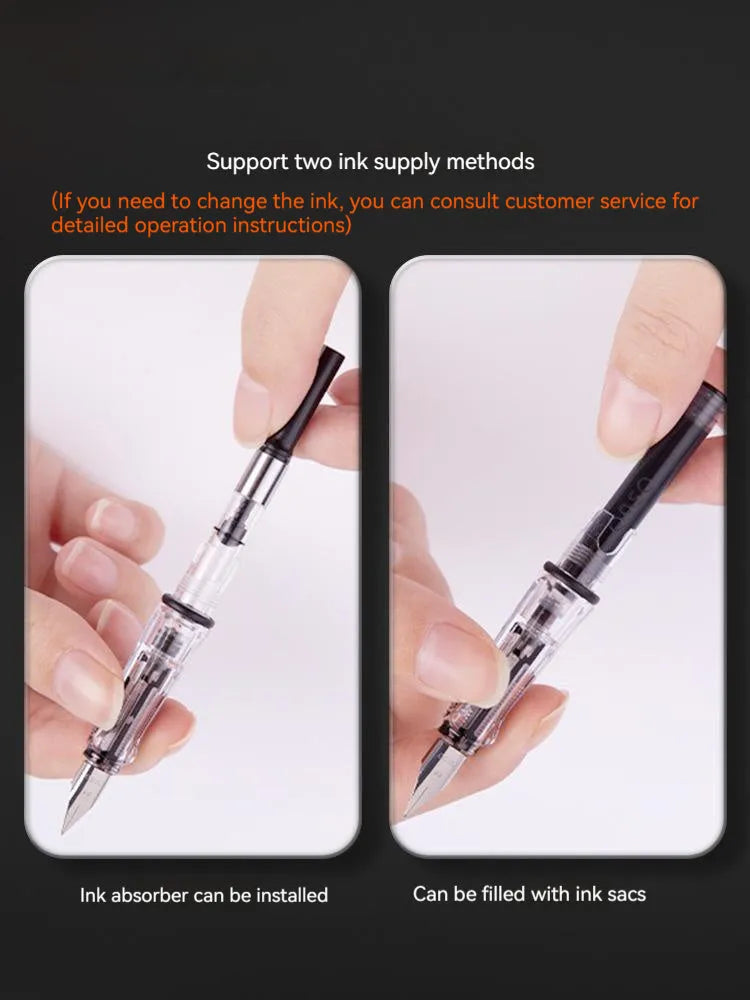 Student automatic suction pen set with 40ml refill cartridge, choice of 0.38mm or 0.5mm nibs, and black, blue-black, or blue ink