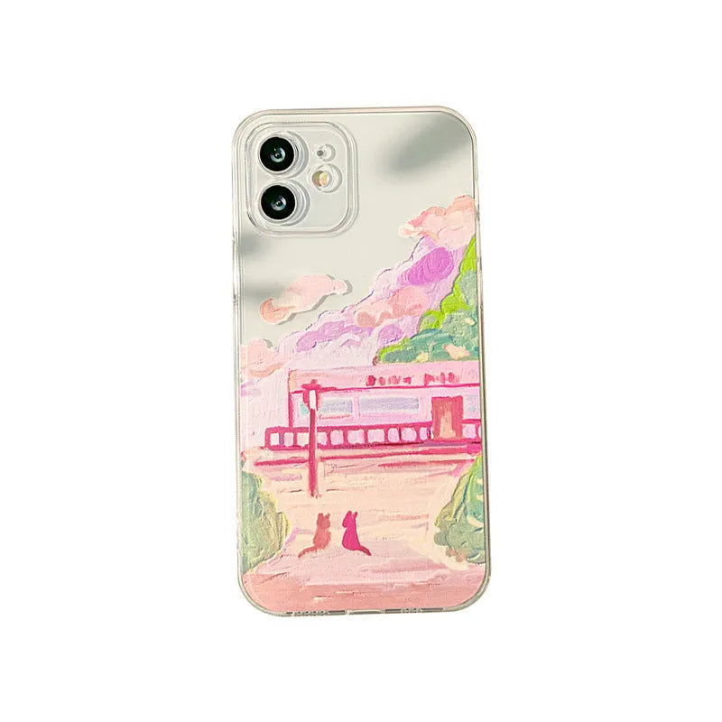 Soft silicone iPhone case showing colourful cartoon illustration of two cats on the back