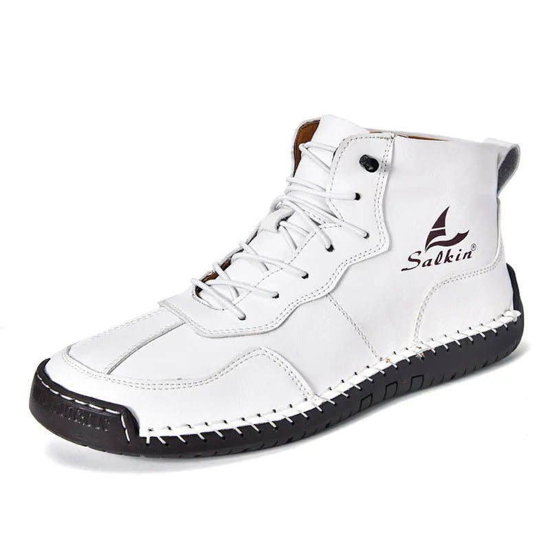 High-top retro casual boots with frosted finish, rubber sole, dark blue colour