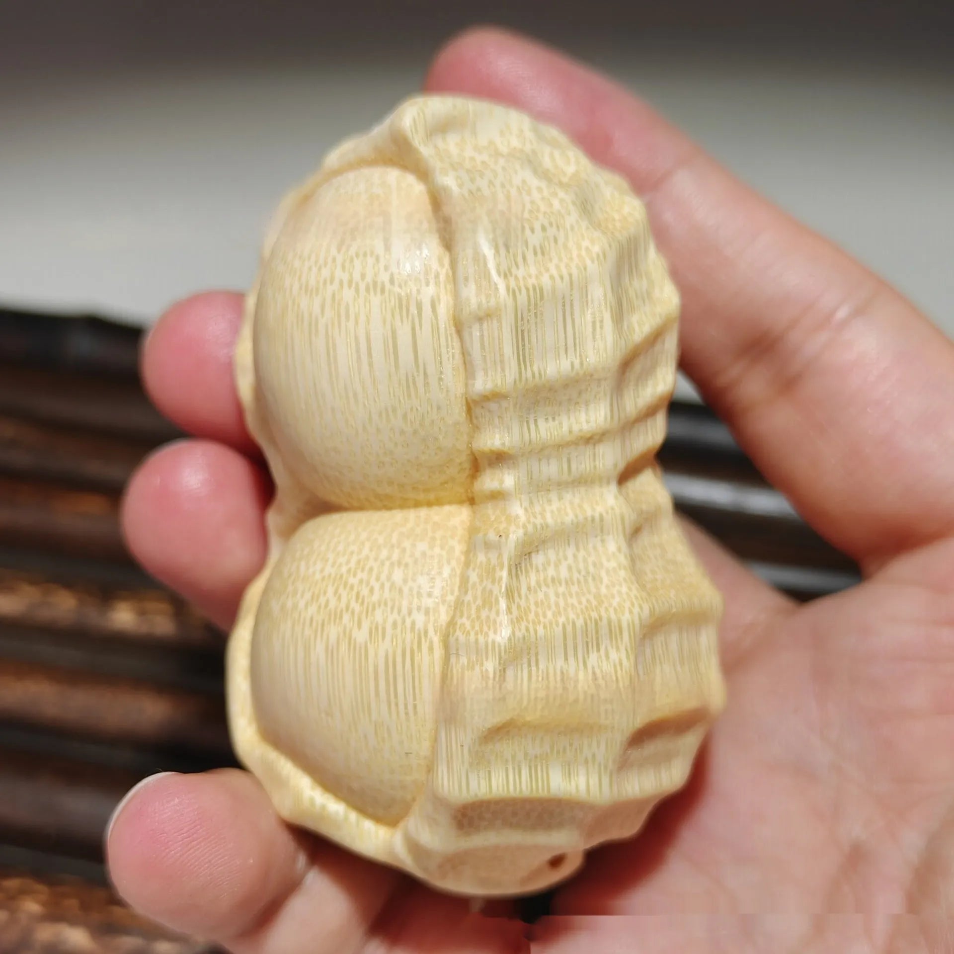 Natural bamboo carving peanut ornament with modern simplicity style and symbolic message