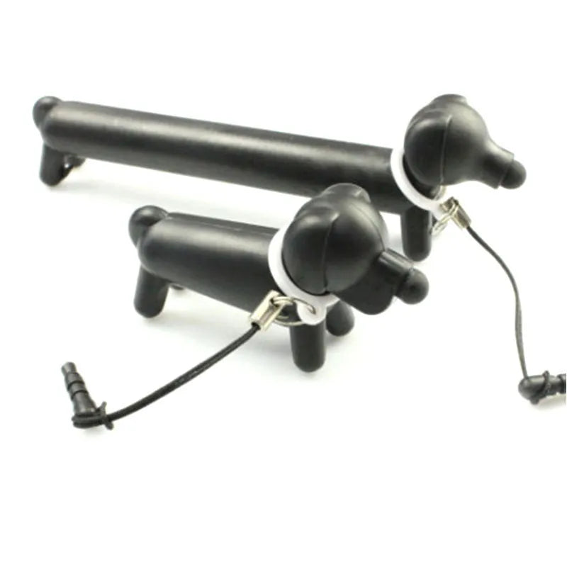 Long puppy shaped black conductive touch screen stylus 12cm length with carrying socket