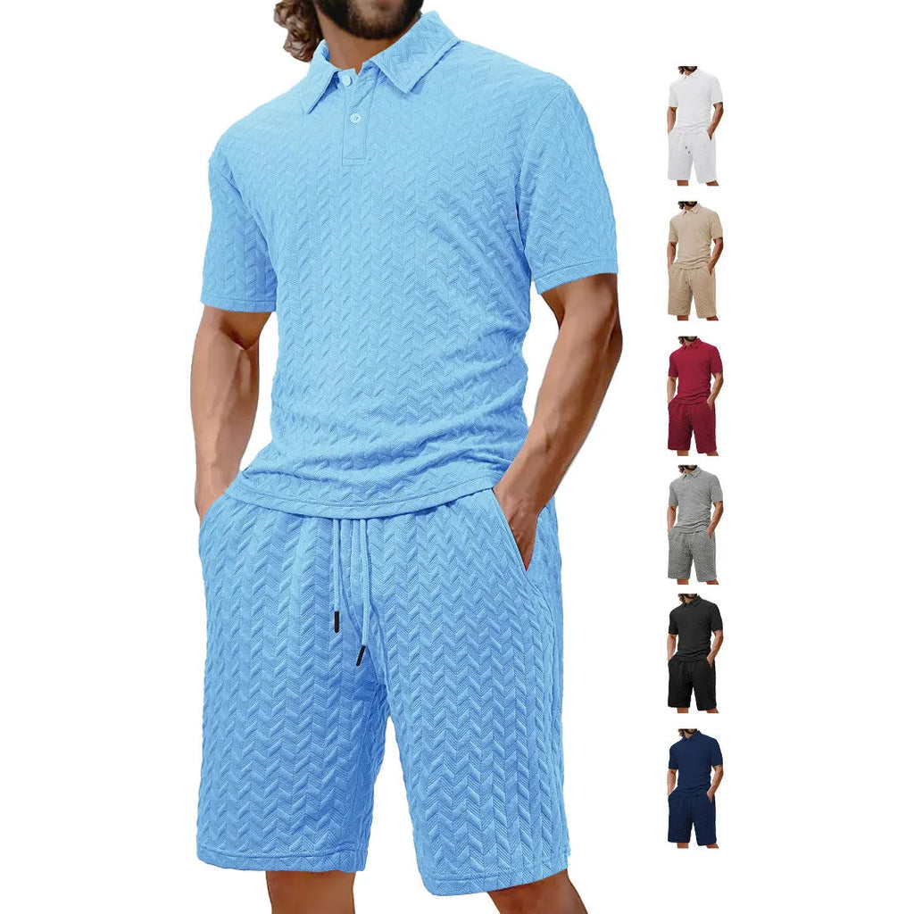 Summer lapels casual short sleeve men's shirt suit in polyester, available in multiple colours, size S-XXXL